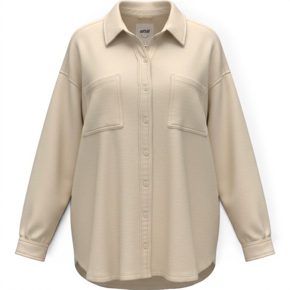 Aerie Women Cream Beige Oversized Fleece Shirt Jacket Shacket Large Long Sleeve